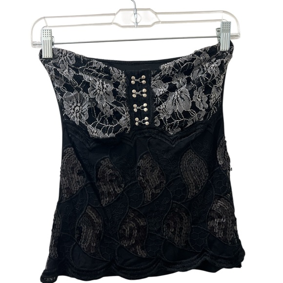 Elegant Black and Silver Lace dress. Corset Top asymmetrical skirt - Picture 1 of 3